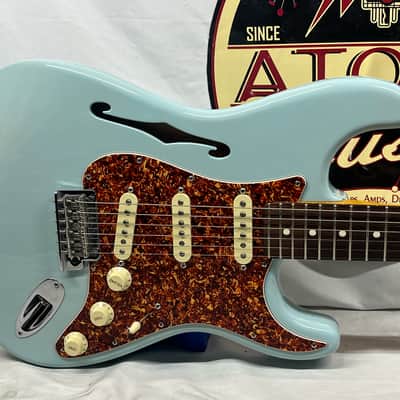 Fender Limited Edition American Professional II Stratocaster Thinline Semi-Hollow Body Electric Guitar - Transparent Daphne Blue image 2