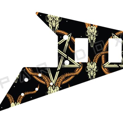 Custom Pickguard For 2025 - 2026 Made in China Epiphone Flying V '70s Guitar Center-Exclusive - Occult Goat Skull & Pentagram Graphic .090"