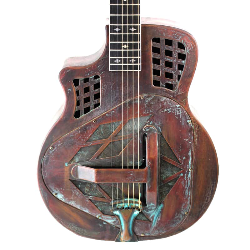 Royall Trifecta Distressed Copper Cutaway 14 Fret Left Handed Tricone Resonator image 1