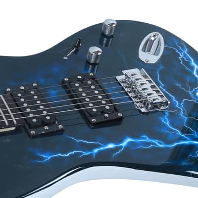 Lightning Style Electric Guitar with Power Cord/Strap/Bag/Plectrums Black & White image 4