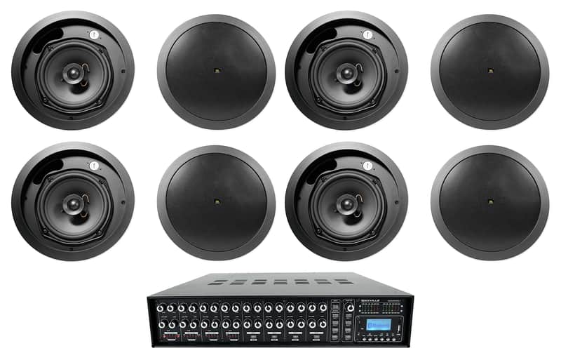 4-Zone Matrix Multi Room Commercial Audio System w/8) JBL Black Ceiling Speakers image 1