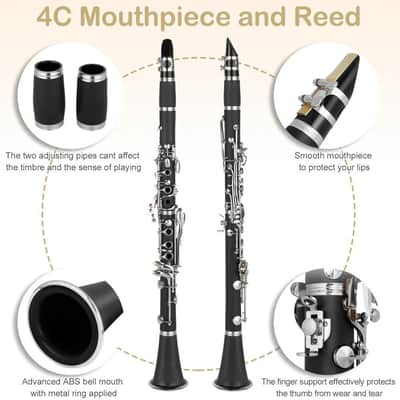 Bb Soprano Clarinet – Black Bakelite Body, Nickel-Plated Keys | 17-Key School Clarinet with Case image 3