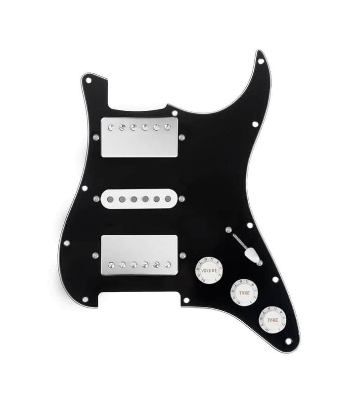 920D Custom HSH Loaded Pickguard for Stratocaster With Nickel Smoothie Humbuckers, White Texas Vintage Pickups, Black Pickguard, and S5W-HSH Wiring Harness image 1