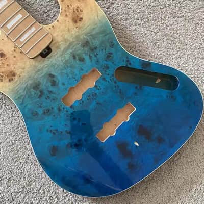 Custom Blue DIY Project 4 String Jazz Bass Style, Alder Wood Body, Roasted Maple Neck image 4