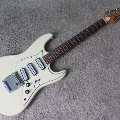 Vintage 1960s Lyle Guitar Aria Teisco Strat Offset Unique Alpine White Faded Rare Shape image 1