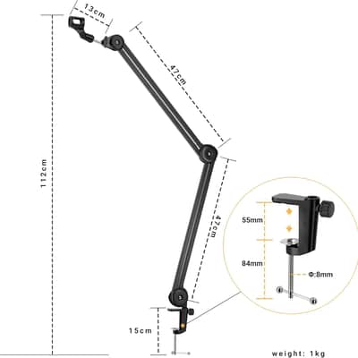 Heavy Duty Adjustable Microphone Arm Stand - Professional Suspension Scissor Spring Boom with Universal Mic Clip and Sturdy Desk Clamp image 2