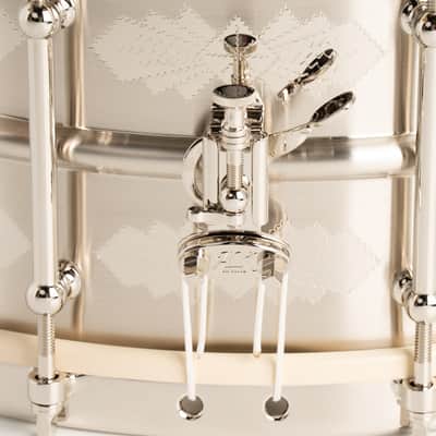 AK Drums Standard Model Nickel Over Brass / Hand Engraved AK Diamonds Pattern 6.5"×14" image 2