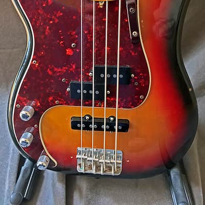 Left-handed Fender Precision bass, c1975 Tobacco Burst, converted to PJ image 11