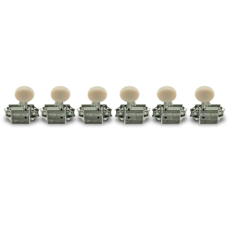 Kluson 3 Per Side Vintage Diecast Series Tuning Machines Chrome With Parchment Plastic Button image 1