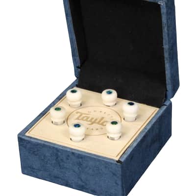 Taylor Water Buffalo Horn Bone Bridge Pin Set-White with Green Opal image 2