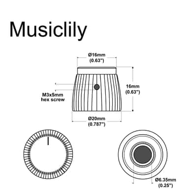 Set of 6 Amplifier Push On Knobs with Set Screw for Marshall Amplifier Potentiometers image 2