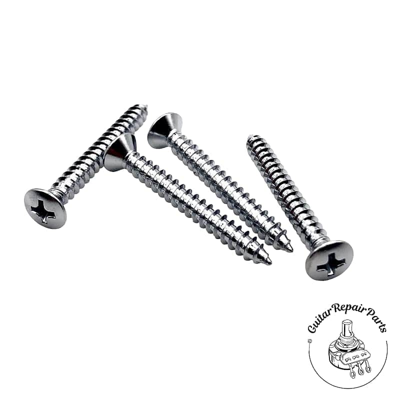 Short Bolt-On Neck Plate Screws Phillips Head #8 x 1-3/8" (4 pcs) - Chrome image 1