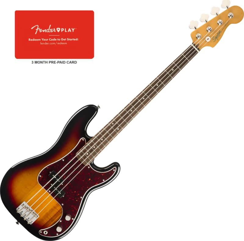 Squier Classic Vibe ‘60s Precision Bass Guitar, Laurel Fingerboard, 3-Color Sunburst w/ Fender Play Card image 1