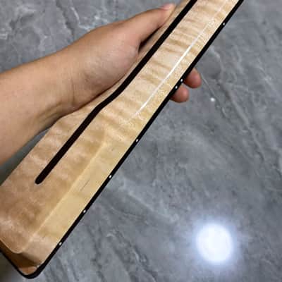 22 frets Gloss Flame Maple Electric Guitar Neck parts Maple Block Inlay Binding image 9