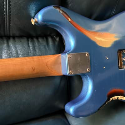 Xotic California Classic XSC-2 SSH, 2021-USA, Super Heavy Aging-Lake Placid Blue w/Roasted Flame Maple Neck image 13