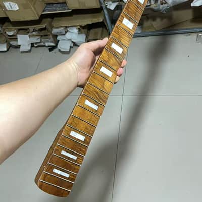 5-string electric bass neck jazz bass stainless steel 20 frets Roasted flame Maple guitar neck 34inch hole 18mm Pearl block image 2