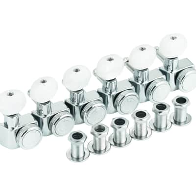 Guyker 6 In-line Guitar Locking Tuners – 1:18 Lock String Tuning Key Pegs Machine Heads for Folk Classical Acoustic Electric Guitar - Pearl Buttons, Chrome image 3