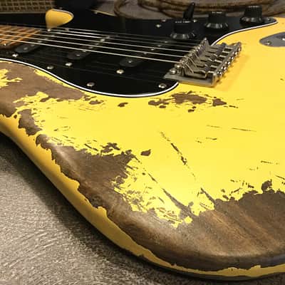 USA Relic Strat Style Electric Guitar Road Worn Yellow by Nate's Relic Guitars image 7
