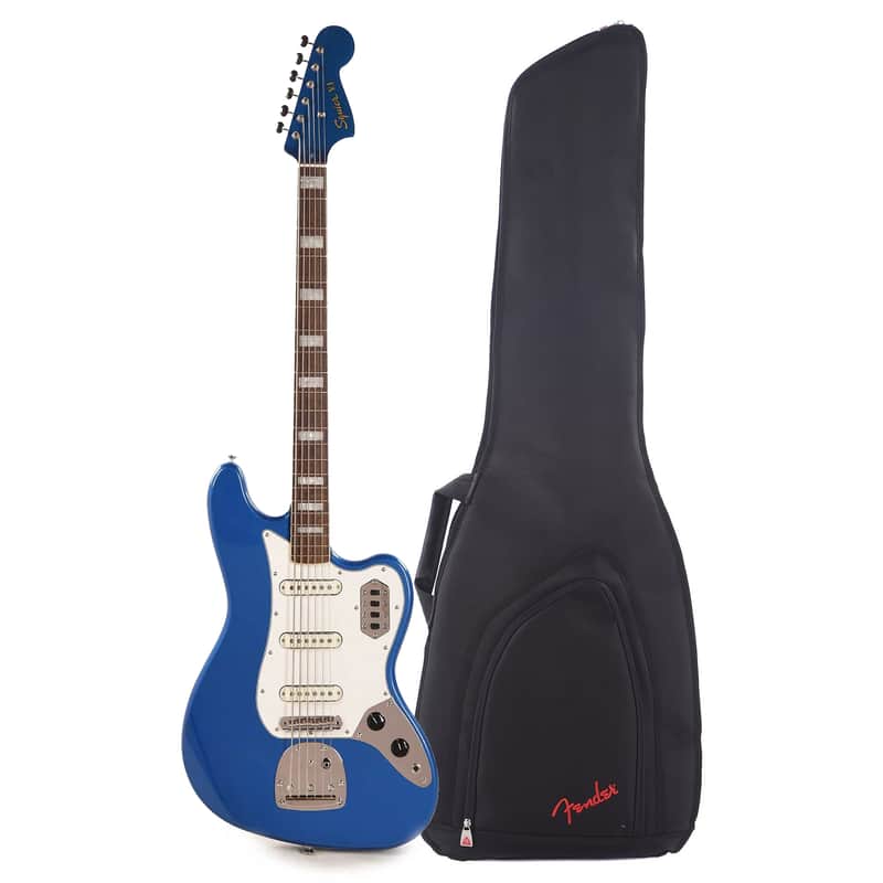 Squier Classic Vibe Bass VI MHC LRL Lake Placid Blue w/Matching Headcap & 3-Ply Parchment Pickguard and FBSS-610 Short Scale Bass Gig Bag Bundle (CME Exclusive) image 1
