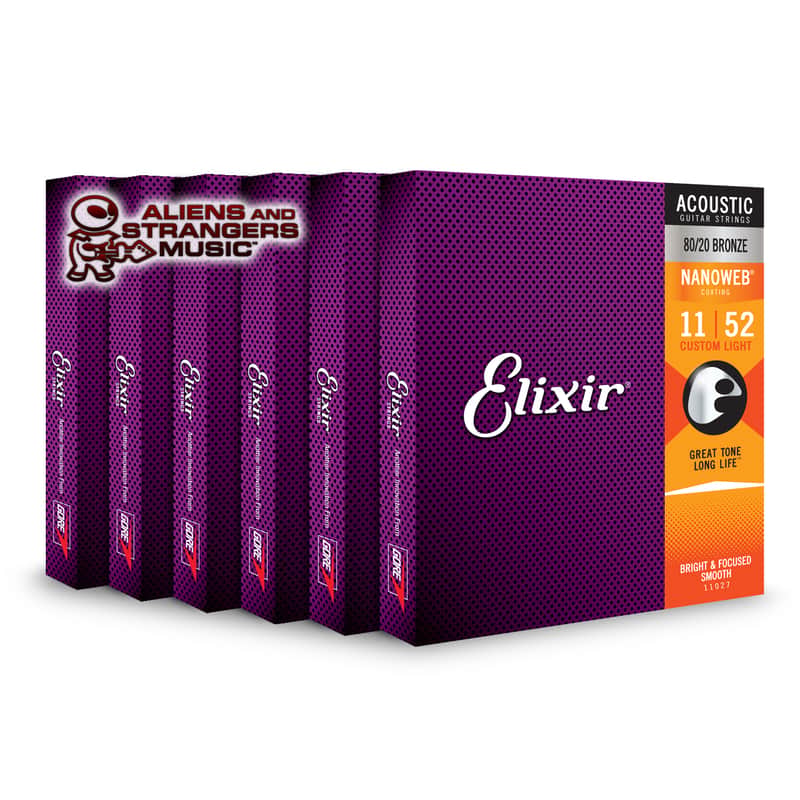 Immagine 6-pack Elixir NANOWEB Custom Light 80/20 Bronze Acoustic Strings 11027 .011-.052 - 1