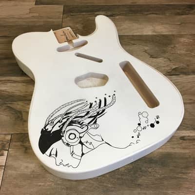 FRANCHIN Mars guitar body White Black Ink Handmade Indie Drawing Relic Aged Alder T-Style Made in Italy - Stock piece #11751221 image 3