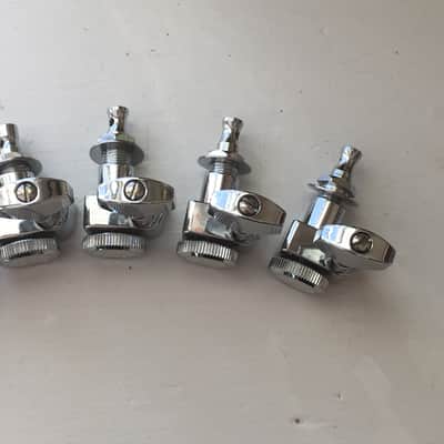 6 LEFTY Genuine Fender CHROME LOCKING Tuners Inline 2 Pin F Logo Machines Staggered NOS Left Hand Two-Pin Mount image 11