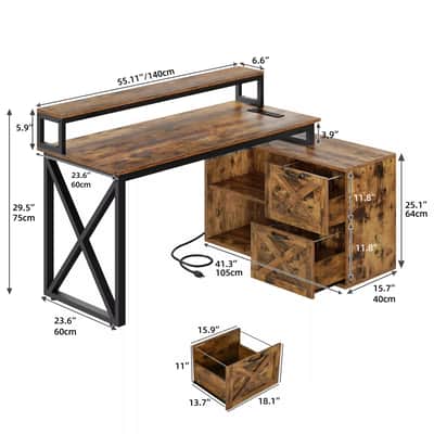 55" L-Shaped Music Production Desk – Built-In Power, LED Sync Lights & File Storage image 2