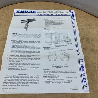 SHURE SM7 1991 MICROPHONE MANUAL/SCHEMATICS- VINTAGE! ORIGINAL! MAKE OFFER! image 1