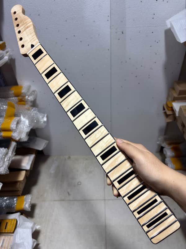 New DIY Gloss 22Frets Flame Maple Electric guitar Neck black square inlay hole:10mm nut:42mm image 1
