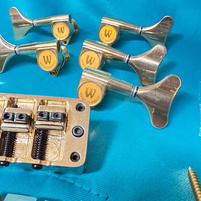 1995 Warwick 5 String Bass Hardware Kit / Set - Bridge, Tuners, Knobs - Gold Custom 3 Knob // LISTING SET #2 image 4