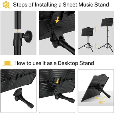 2 PACK -  NEW OEM Sheet Music Stand with Light, DMS-1 Portable Metal Ipad Music Stand, Tabletop Music Book Stand image 4