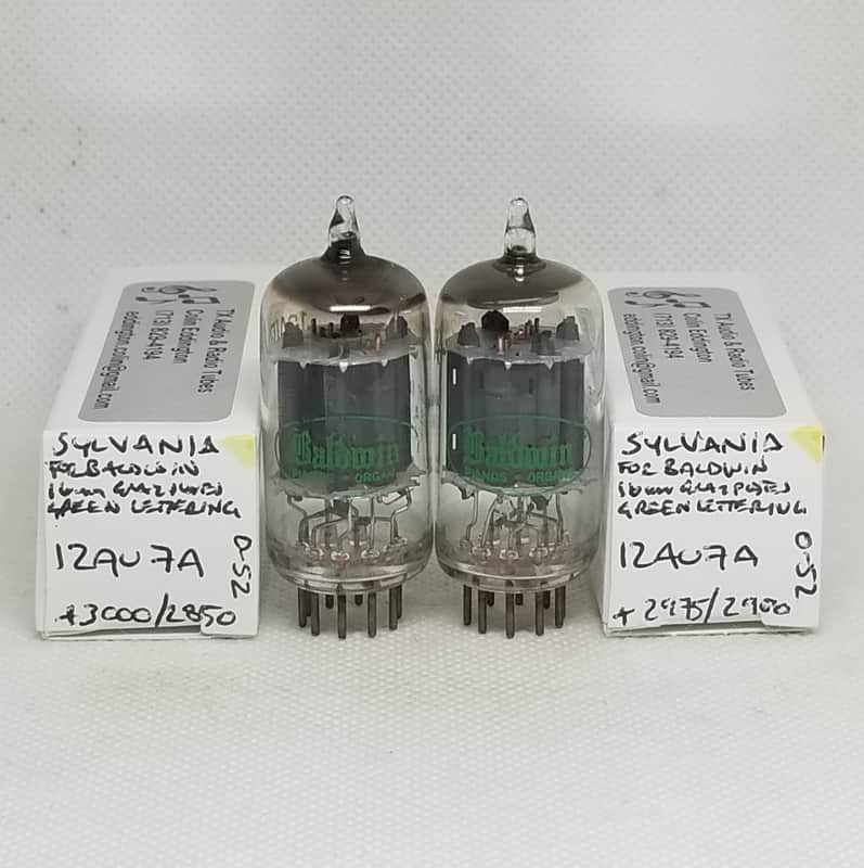 Sylvania Made For Baldwin 12AU7A Long Gray Plate Well Matched (5.0%) Pair NOS 12AU7 ECC82 image 1