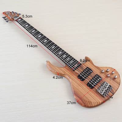 Full Zebra Wood Custom 6 String Electric Bass, 24 Frets Fingerboard image 11