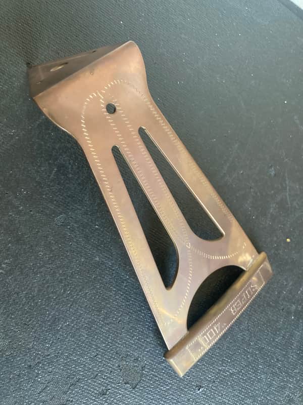 NOS-Gibson  Super 400 Exclusive Tailpiece  Late 80’s - Engraved Solid Brass Natural Aged Brass Patina. *Includes Vintage Super 400 Truss Rod cover w/screws image 1