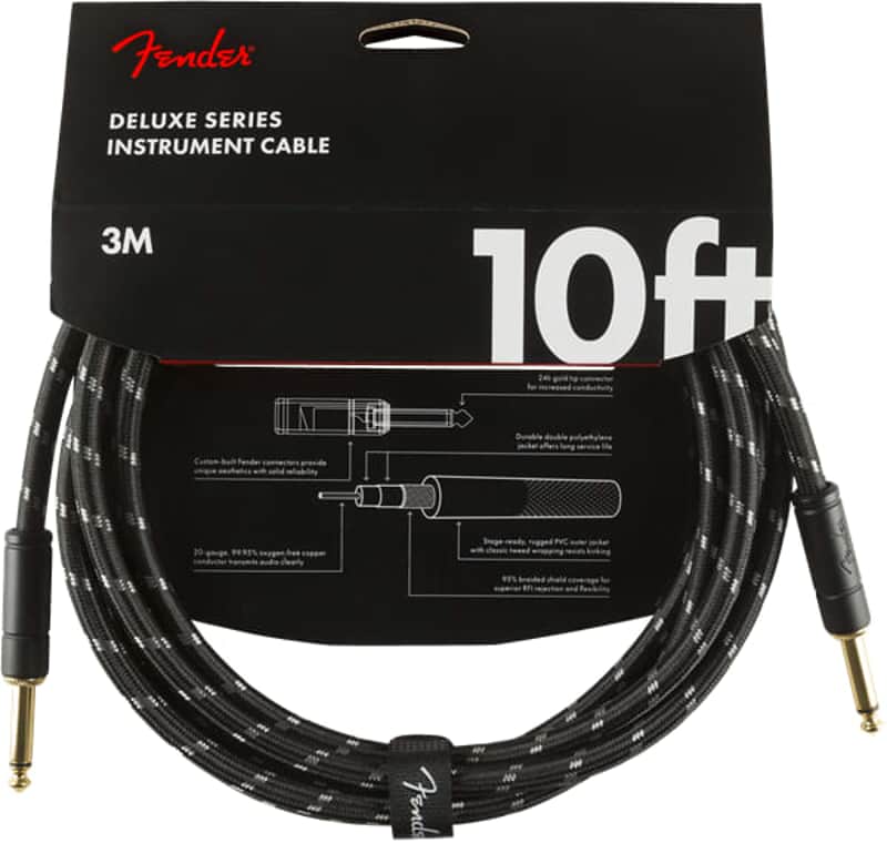 Fender Deluxe BLACK TWEED Electric Guitar/Instrument Cable, Straight Ends, 10'ft image 1