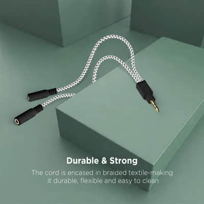 Headphone Splitter, Knitted 3.5mm Audio Splitter TRS 3-Pole Aux Splitter Cable for Headphones Earphones Speakers -Zebra White image 3