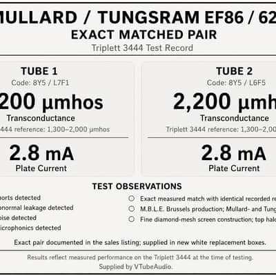 1966–67 M.B.L.E. Brussels EF86 / 6267 Exact Matched Pair – Mullard + Tungsram – Triplett Tested image 3