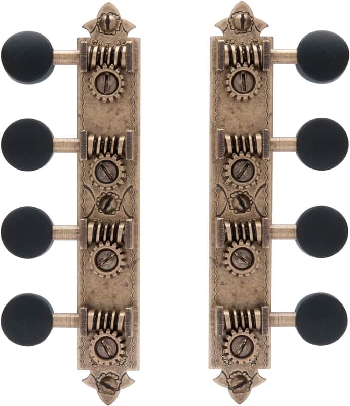 Golden Age A-style Mandolin Tuners, Relic brass with black knobs image 1