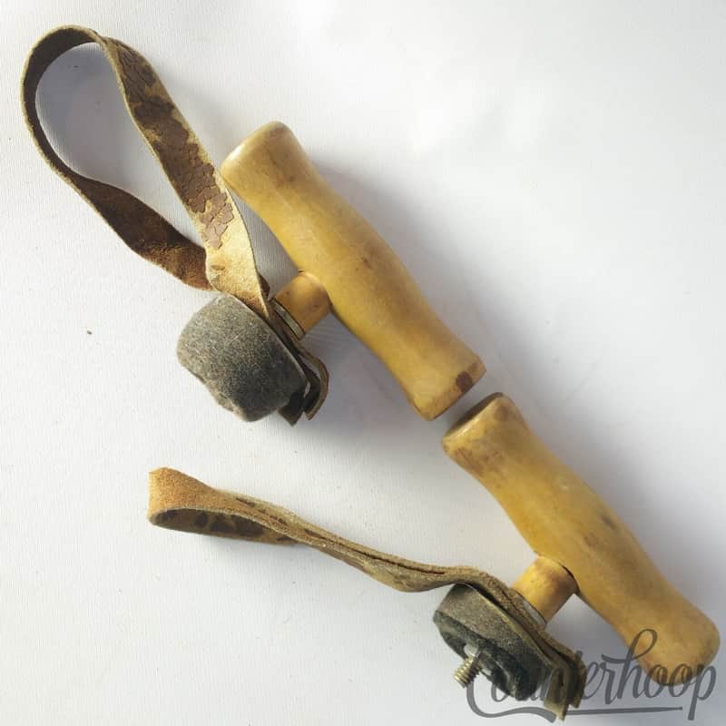 Ludwig Marching Band Cymbal Wood Handles+Felt+Leather Straps Vintage 50s-60s USA image 1