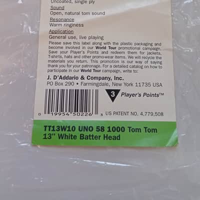 Evans TT13W10 UNO 58 1000 Tom Tom 13" White Batter Head 70s-80s  - Vintage white image 3