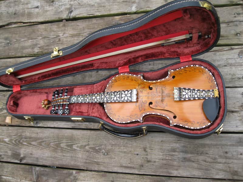 Hardanger Fiddle violin, Hardingfele + Albert Nurnberger Bow  1918 amber image 1