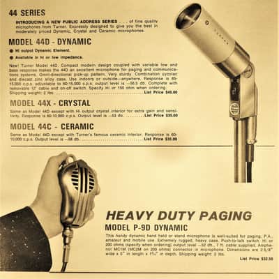 Vintage RARE 1960's Turner 44D / 466 dynamic microphone High Z Satin Chrome w cable 33D 22D 77A image 2
