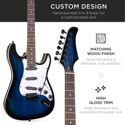 Beginner 39 In Electric Guitar Kit w/ Case, 10W Amp, Tremolo Bar - Blue image 5