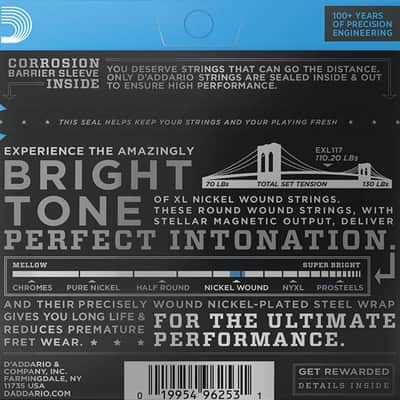D'Addario EXL117 Nickel Wound Electric Strings, Med Top/Extra-Heavy Bottom 11-56 image 2