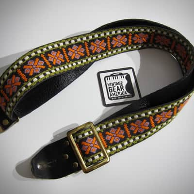 ACE Unbranded Hippie Guitar Strap Genuine Vintage Part Circa-1960s-Black with White, Green, Orange & Pink image 2