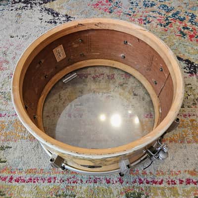 Slingerland 14x7" 3-ply Snare Drum in Yellow Marble Lacquer 1950s image 13