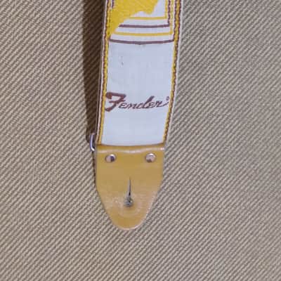 Rare Fender vintage strap 1969/1971 USA White Brown Yellow monogram horizontal logo metal fix EXC +++ image 10