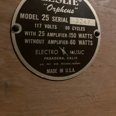 Leslie Model 25 “Orpheus”60’s Speaker Cabinet with amplifier image 3