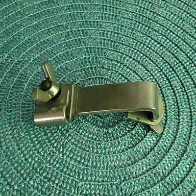 RARE & CLEAN! 1920s 1930s 1940s 1950s * Slingerland RADIO KING clamp on CYMBAL MOUNT HOLDER for L ARM * CLAMPS onto Bass Drum HOOP * Clean NICKEL * mount bracket image 1