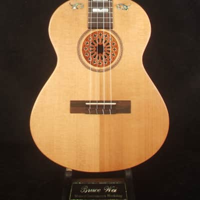 Handcrafted Baritone Ukulele, Solid Indian Rosewood, Spruce 4 String, MOP Inlay, Bruce Wei UG19-2317 image 8
